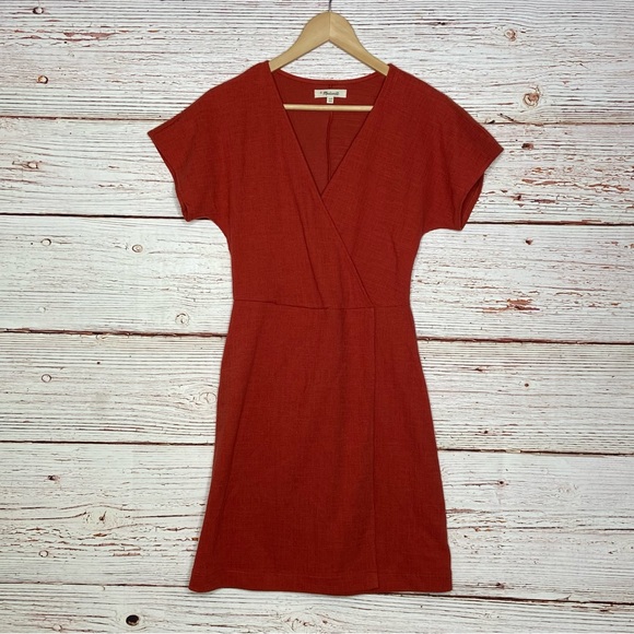 Madewell Cross-Front Flutter-Sleeve Mini Dress In Burnt Orange Sz XXS - Picture 5 of 16